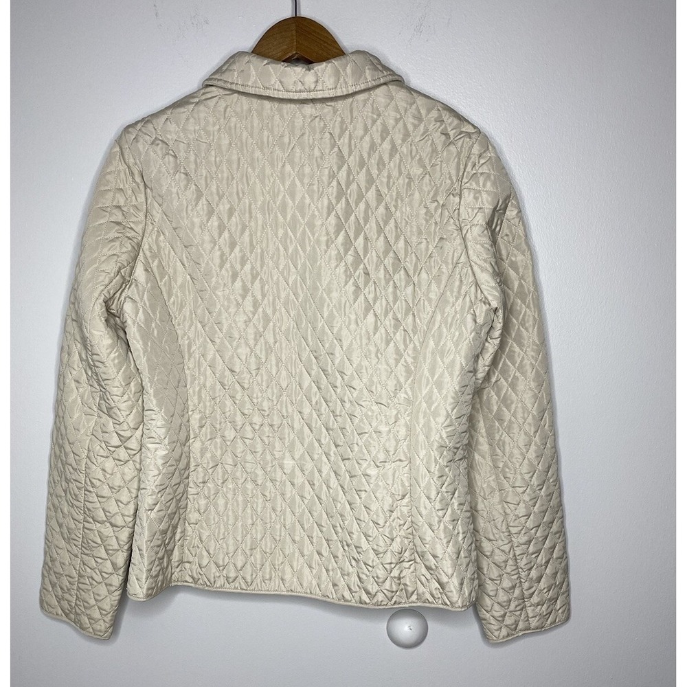 Briggs New York Women's Quilted Jacket Tan Dots Snap Front Collar Size 14 - Picture 2 of 9